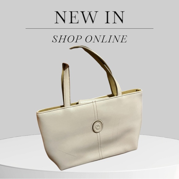 Handbags - Vintage 1980s Mondani Cream Textured Tote with Gold Hardware